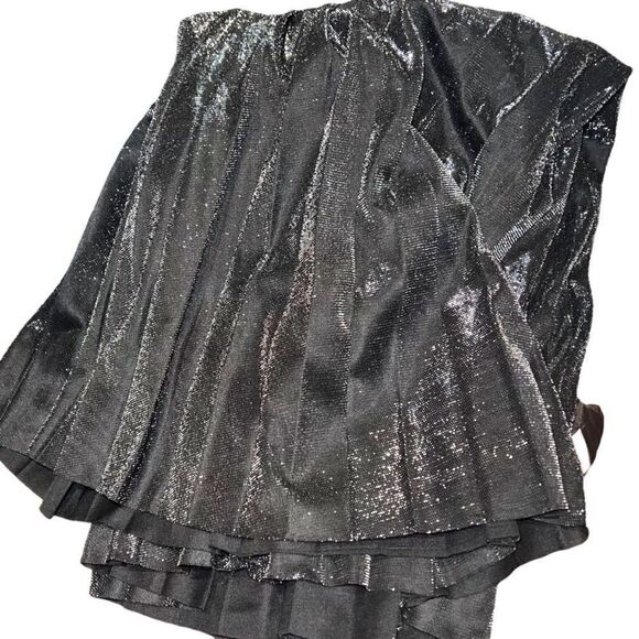Zero Degrees Celsius Pleated Metallic Silver Black Elastic Waist Midi Skirt NWT - Picture 3 of 3